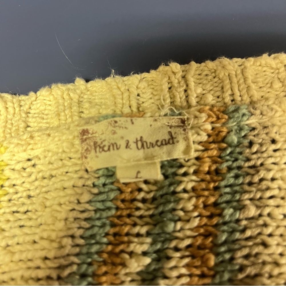 Hem & Thread Earthy Tones Striped Sweater L Boho Festival LIghtweight Textured - Picture 7 of 11